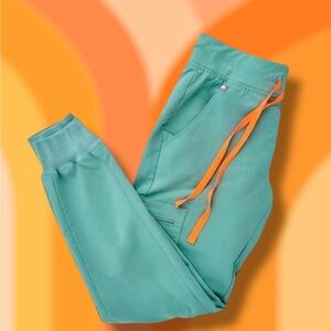 ✨Figs✨Teal Jogger Pants with Orange Drawstring